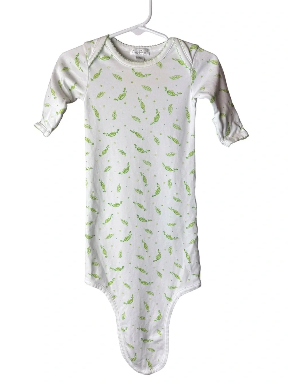 Kissy Kissy Newborn White Green Pea in a Pod Gown NB